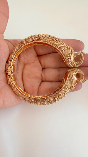 Peacock Openable Gold kada /Antique gold Kada/Kundan bridal bangles set/Gold Kada/Indian bangles Bracelets