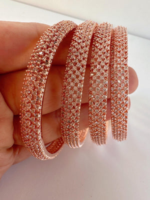 Rose gold Diamond Bangle 4 PC Set /Rose Gold Cubic Zirconia Designer Bangles /Indian Jewelry / Indian Bangle/Rose gold Bracelets