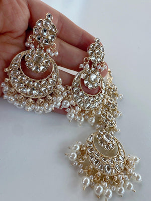 Gold Kundan Tikka w/Earring Set//Indian Bridal Maang Tikka Set/ Indian jewelry/jewelry/Bridesmaid Gifts/Kundnan jewelry set