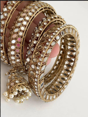 Punjabi Mirror chuda bangles set/Punjabi Mirror jhumka bangles set/Kangans/Statement bangles/Indian jewelry/wedding jewelry/