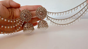 Antique polki Kundan bahubali Earrings Set With detachable Earchain Sahare /Bahubali Kundan Jhumka / Indian Jewelry/ Bridesmaid Gifts