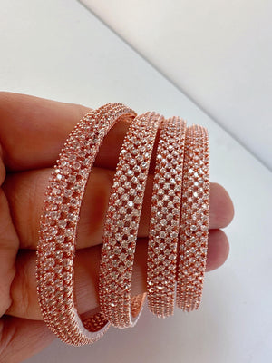 Rose gold Diamond Bangle 4 PC Set /Rose Gold Cubic Zirconia Designer Bangles /Indian Jewelry / Indian Bangle/Rose gold Bracelets