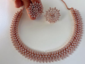 Rose gold Necklace diamond choker /Indian jewelry/ CZ Choker/Bridal choker/ Indian Necklace/2 Tone diamond choker/Gifts for Her