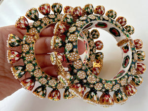 Rajwadi Kada/ Gold Ruby Green Bangles bangle /Antique gold Kada/Kundan bridal bangles set/Gold Kada/Indian bangles /Indian Wedding jewelry