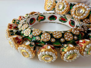 Rajwadi Kada/ Gold Ruby Green Bangles bangle /Antique gold Kada/Kundan bridal bangles set/Gold Kada/Indian bangles /Indian Wedding jewelry