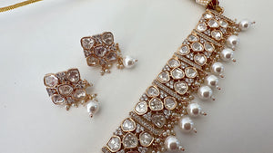 Bridal Kundan Jewelry Moissanite choker necklace stud set/Polki Kundan Stone Necklace / Indian Bridal Jewelry/Indian Wedding jewelry