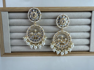 Gold Pearl Kundan chandbali Earrings/Kundan Earrings /Statement earrings /Bridal earrings/Pearl drop earrings /Bridesmaid Earrings