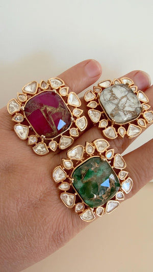 Bridal Kundan Moissanite diamond Ring/ Adjustable Finger Kundan green Statement Ring /Indian Wedding jewelry/Moissanite Kundan ring