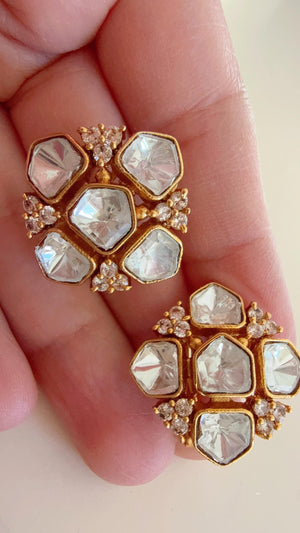 Moissanite Polki Embellished Kundan Studs /Indian Jewelry /Moissanite Kundan Stud Earrings/Kundan Stud Earrings/Cz Studs/Diamond Studs