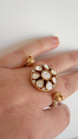 Bridal Kundan Moissanite diamond Ring/Adjustable Ring/Double Finger Kundan Statement Ring /Indian Wedding jewelry/Two Finger Kundan ring