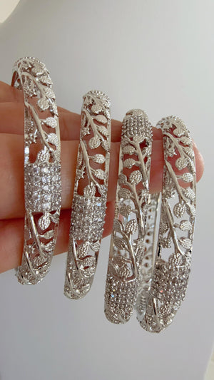 Silver diamond Bangles /Flower Design real silver bangle design/Indian Bangles/ Indian jewelry/Cut Work Filigree Bangles/Gift For her