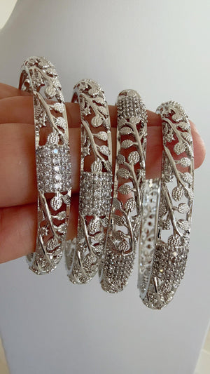 Silver diamond Bangles /Flower Design real silver bangle design/Indian Bangles/ Indian jewelry/Cut Work Filigree Bangles/Gift For her