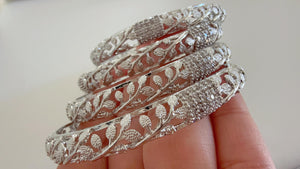 Silver diamond Bangles /Flower Design real silver bangle design/Indian Bangles/ Indian jewelry/Cut Work Filigree Bangles/Gift For her