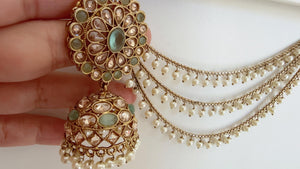 Antique polki Kundan bahubali Mint Earrings Set With detachable Earchain Sahare /Mint Jhumka Polki Earrings / Indian Jewelry