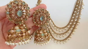 Antique polki Kundan bahubali Mint Earrings Set With detachable Earchain Sahare /Mint Jhumka Polki Earrings / Indian Jewelry