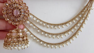 Antique polki Kundan bahubali Baby pink Earrings Set With detachable Earchain Sahare /baby pink Jhumka Polki Earrings / Indian Jewelry