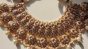 Semi Bridal gold Kundan Necklace Set with long jhumka and Tikka /Kundan Choker/Indian necklace/Indian wedding jewelry/Bridal necklace set