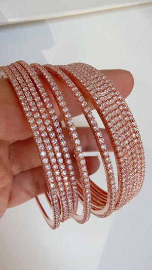Rose gold cubic zirconia bangles set of 12/ Indian CZ Bangles/ diamond Bangle Set/Set of 12 rose gold American Diamond CZ Bangles