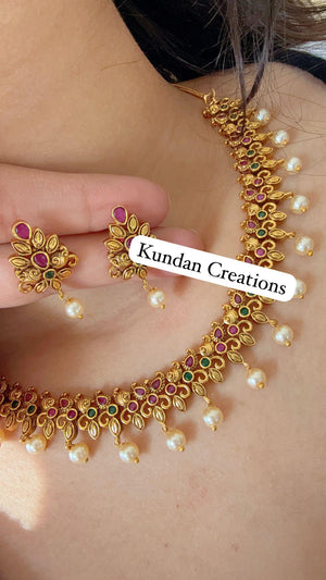 Ruby Green Choker Necklace /Indian Choker /Guttapusalu necklace /Temple jewelry/South Indian jewelry/Indian Wedding jewelry