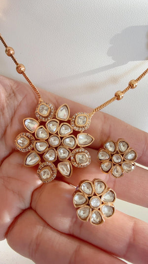 Premium Moissanite Pendant Set/Kundan Stone long chain Necklace/ Indian Bridal Jewelry/Uncut Moissanite Polki Kundan Wedding Jewelry