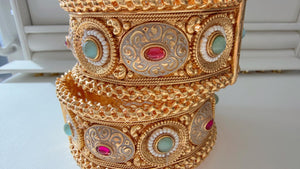 Openable Rajwadi multi color single wide kada /Antique gold Kada/Kundan bridal Kada /Gold Kada/Indian bangles /Indian Wedding jewelry