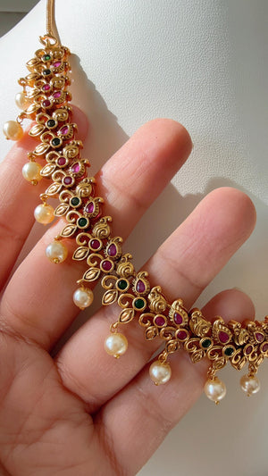 Ruby Green Choker Necklace /Indian Choker /Guttapusalu necklace /Temple jewelry/South Indian jewelry/Indian Wedding jewelry
