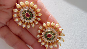 Kundan Stud Diamond Earrings /Indian Studs/Indian Jewelry/Ruby Green Studs/Statement Stud Earring/Kundan Stud Earrings