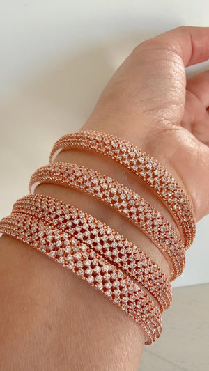 Rose gold Diamond Bangle 4 PC Set /Rose Gold Cubic Zirconia Designer Bangles /Indian Jewelry / Indian Bangle/Rose gold Bracelets