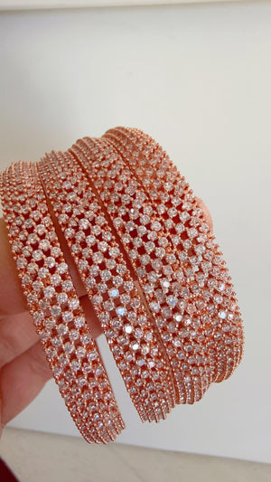Rose gold Diamond Bangle 4 PC Set /Rose Gold Cubic Zirconia Designer Bangles /Indian Jewelry / Indian Bangle/Rose gold Bracelets