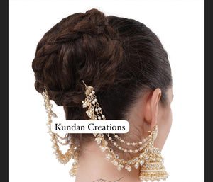Mint Pink Bahubali Kundan Pearl Jhumka Earrings Set/Jhumka with Double Chain Sahare /Indian Wedding Earrings