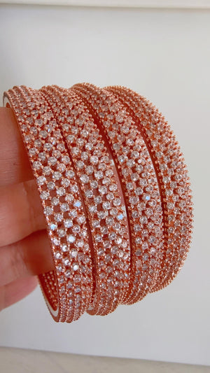Rose gold Diamond Bangle 4 PC Set /Rose Gold Cubic Zirconia Designer Bangles /Indian Jewelry / Indian Bangle/Rose gold Bracelets