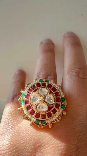 Gold plated Ruby green Moissanite kundan ring / Indian Ring/ Indian Jewelry/Indian Wedding jewelry/bridal finger ring