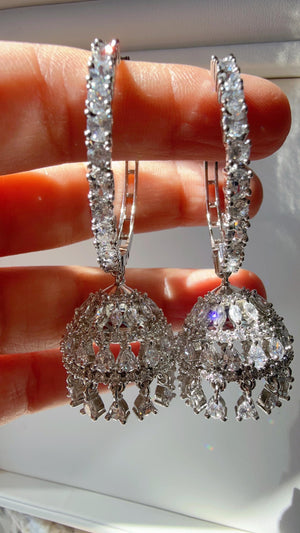 Silver bali hoops jhumka Earrings/ Indian Jewelry Indian Earrings/American Diamond jhumka/CZ Earrings/Indian jhumka