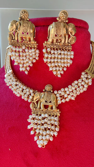 Elephant Choker Necklace /Indian Choker /Guttapusalu necklace /Temple jewelry/South Indian jewelry/Indian Wedding jewelry