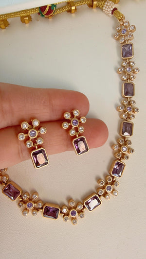 Petite classy Antique Polki Kundan necklace/Wedding necklace/Purple necklace/Indian necklace/Indian jewelry/Polki purple necklace
