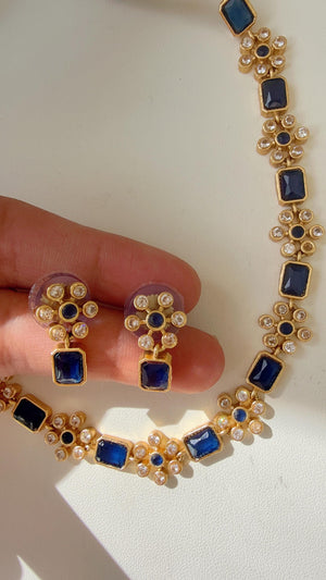 Petite classy Antique Polki Kundan necklace/Wedding necklace/Blue necklace/Indian necklace/Indian jewelry/Polki Blue necklace