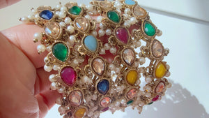 New arrival big polki size Navratan Polki Kundan Pearl Bangles 4 PC/Indian Bangles/ Indian jewelry/wedding jewelry/ Kundan bangles/
