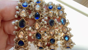 Blue Kundan Pearl Bangles 4 PC/Indian Bangles/ Indian jewelry/wedding jewelry/Blue Kundan bangles/Polki Kundan Blue bangles