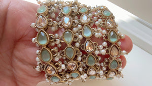Mint Kundan Pearl Bangles 4 PC/Indian Bangles/ Indian jewelry/wedding jewelry/Mint Kundan bangles/Polki Kundan bangles