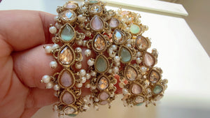 Mint pink Kundan Bangles/Polki Kundan Pearl Bangles Set(4 Pc) /Indian Jewelry/ mint pink Kundan Bangles/Mint pink bangles/Indian Bangles