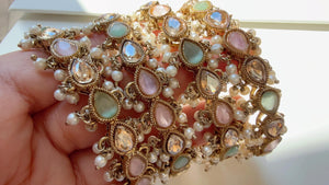 Mint pink Kundan Bangles/Polki Kundan Pearl Bangles Set(4 Pc) /Indian Jewelry/ mint pink Kundan Bangles/Mint pink bangles/Indian Bangles