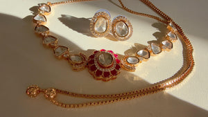 Ruby Sabyasachi-inspired Moissanite Polki Kundan choker Necklace Set/ Kundan Moissanite choker set / Indian Jewelry/ Indian Wedding jewelry