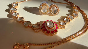 Ruby Sabyasachi-inspired Moissanite Polki Kundan choker Necklace Set/ Kundan Moissanite choker set / Indian Jewelry/ Indian Wedding jewelry