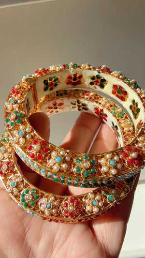 Rajwadi Jadau Statement Multi pearl Kada/Antique gold Kada/Kundan bridal bangles set/Gold Kada/Indian bangles /Indian Wedding jewelry