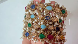 New arrival big polki size Navratan Polki Kundan Pearl Bangles 4 PC/Indian Bangles/ Indian jewelry/wedding jewelry/ Kundan bangles/