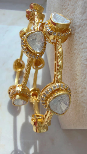 Sabyasachi-Inspired Moissanite kundan Moissanite Gold kundan bridal kada Bangles /Indian Jewelry /bridal kundan kada diamond bangles