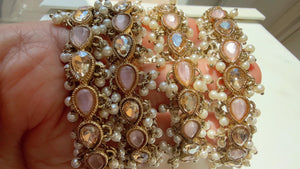 Baby Pink Kundan Pearl Bangles 4 PC/Indian Bangles/ Indian jewelry/wedding jewelry/Baby Pink Kundan bangles/Polki Kundan Baby Pink bangles