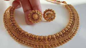 Antique Gold choker studs Necklace/Indian wedding jewelry/South Indian Jewelry/Wedding necklace/Temple Jewelry