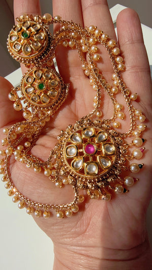 Ruby Green kundan Bun Pin/Mathapatti /Hair Clip/ Kundan Hair clips/Juda clip Choti/Kundan hair accessories/bridal hair jewelry