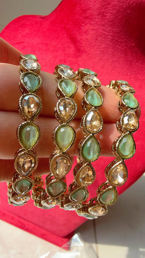 Antique finish Kundan polki Mint Bangles Set(4 Pc)/Indian bangles/Indian Jewelry/ Mint Kundan Bangles/ kundan bangles/Bridal bangles